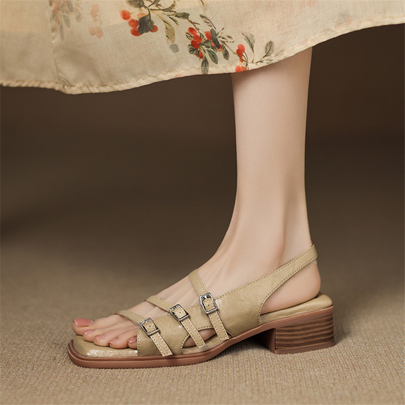 Fashion Women Belt - Nieuwe zomersandalen splitleer damesschoenen vierkante neus