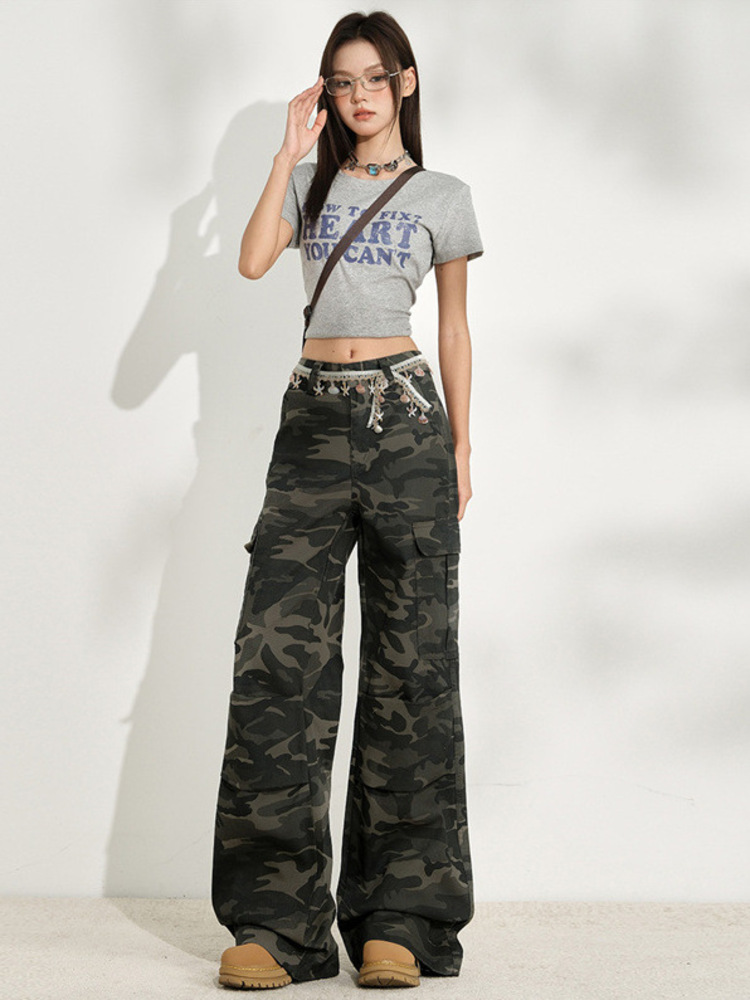 Women'S Fashion Utility Pants - Mode camouflage dames jeans wijde pijpen