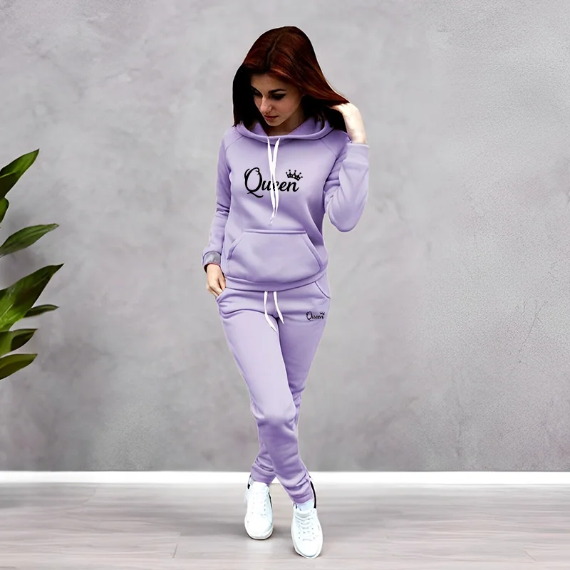 Women'S Fashion Suit - Dames trainingspak met Queen-letterprint, hooded sweatshirts,