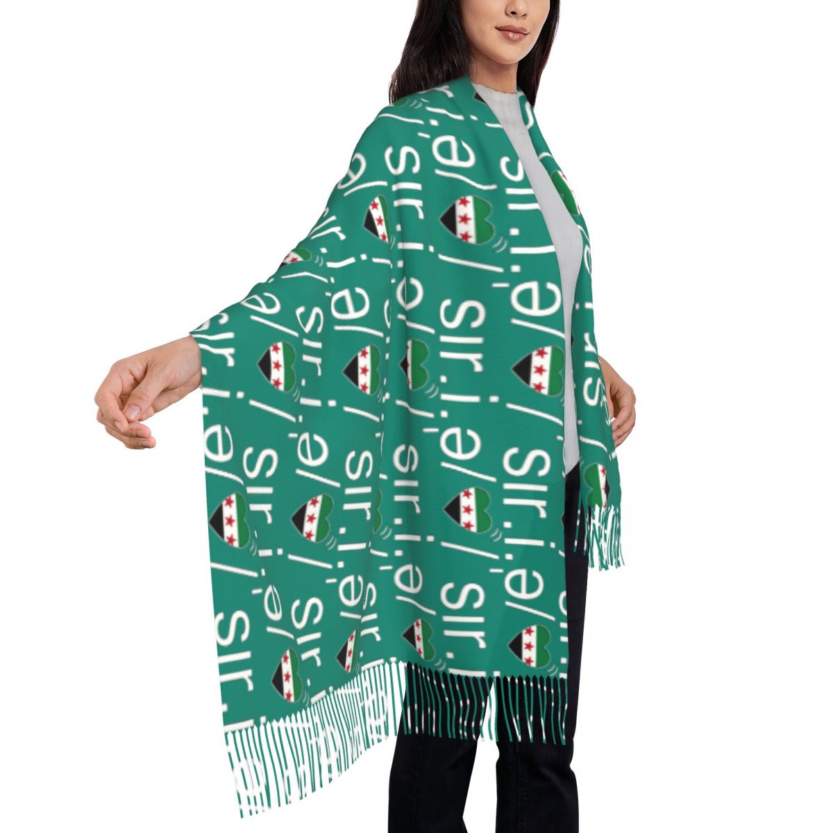 Women'S Fashion Revolution - Syrische Revolutie Vlag Sjaal met Kwastje