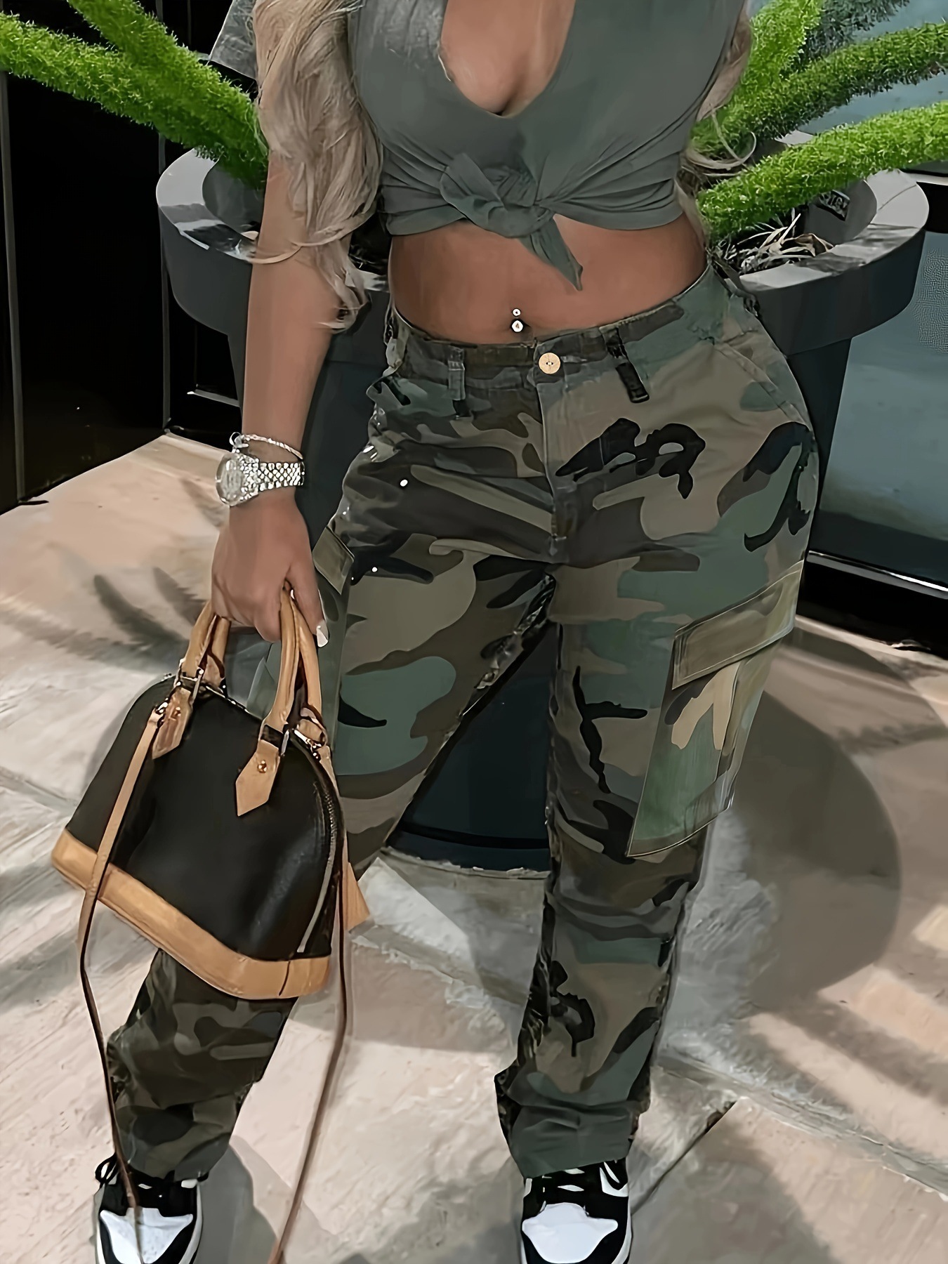 Women'S Fashion Utility Pants - Dames Camo Cargo Broek - Multi-Pocket