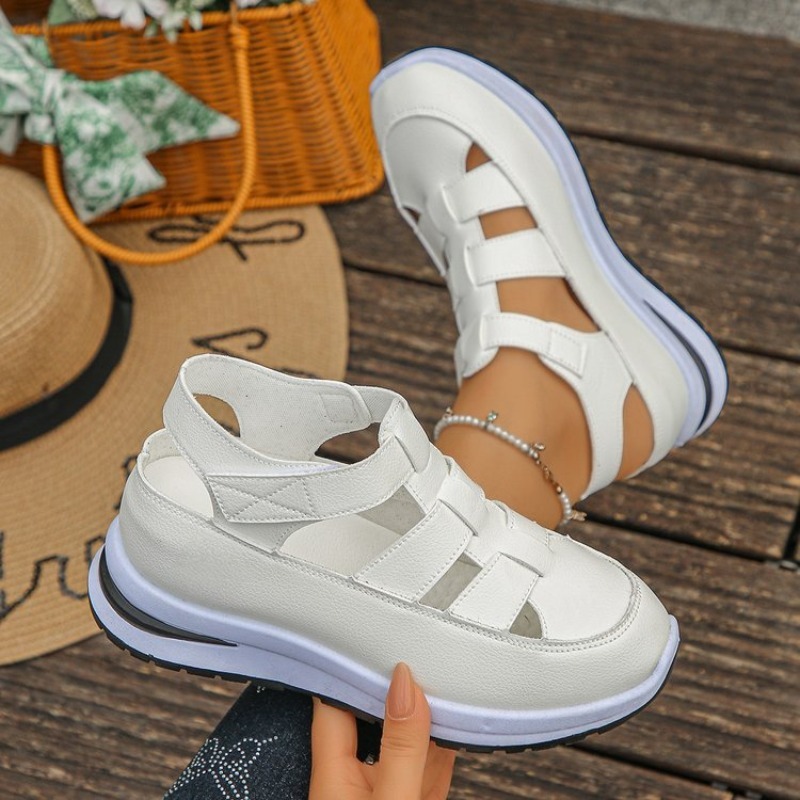 Women'S Fashion Velcro Sneakers - Damesplatformsneakersandalen uitgeholde uitsnijding met klittenband, haaklus,