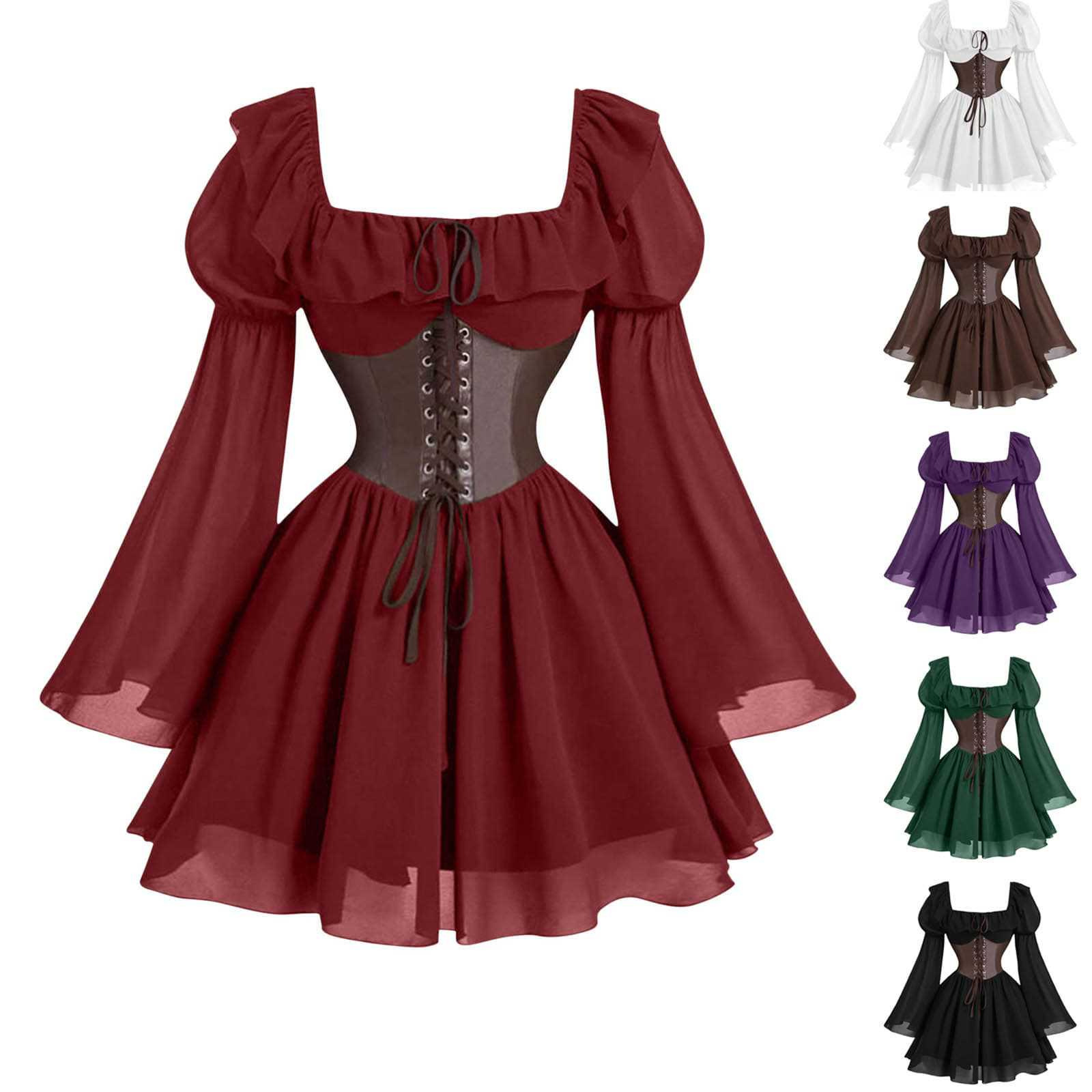 Women'S Fashion Victorian - Renaissance middeleeuwse damesjurk met lange mouwen