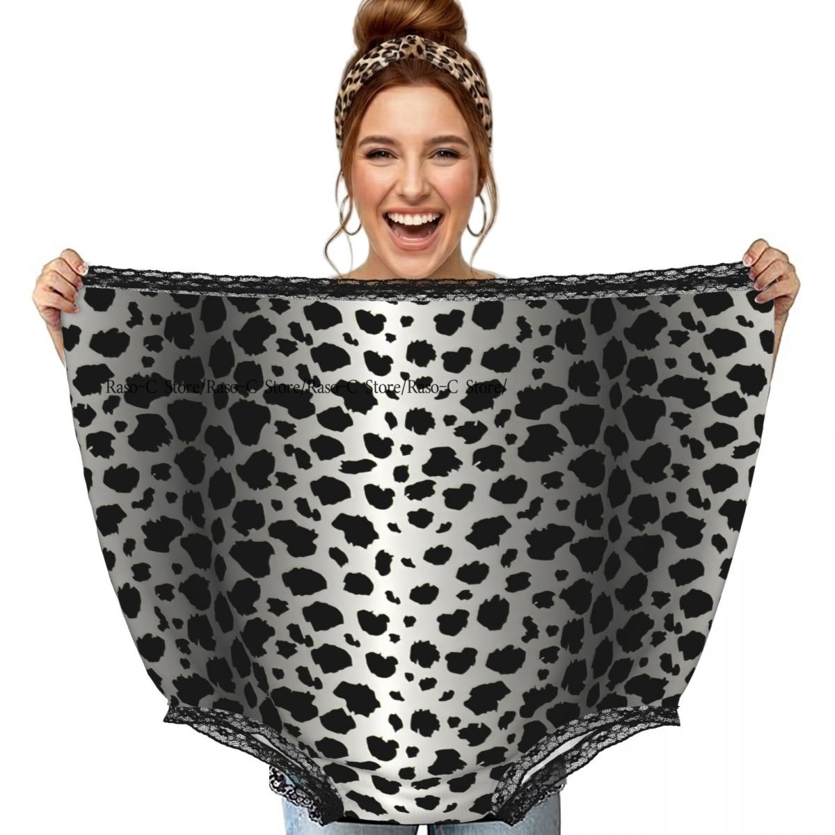Women'S Fashion Underwear - Grappig Gag Granny-ondergoed met luipaardpatroon, zwart-wit,
