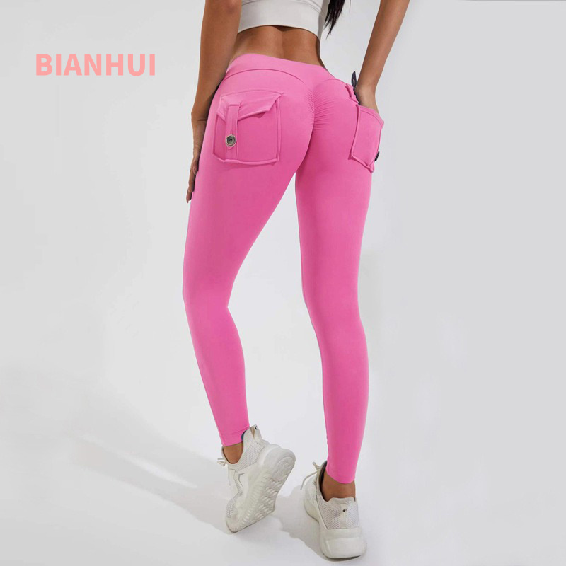 Women'S Fashion Leggings - BIANHUI Fitnessleggings Dames Pocket Perzik Hip