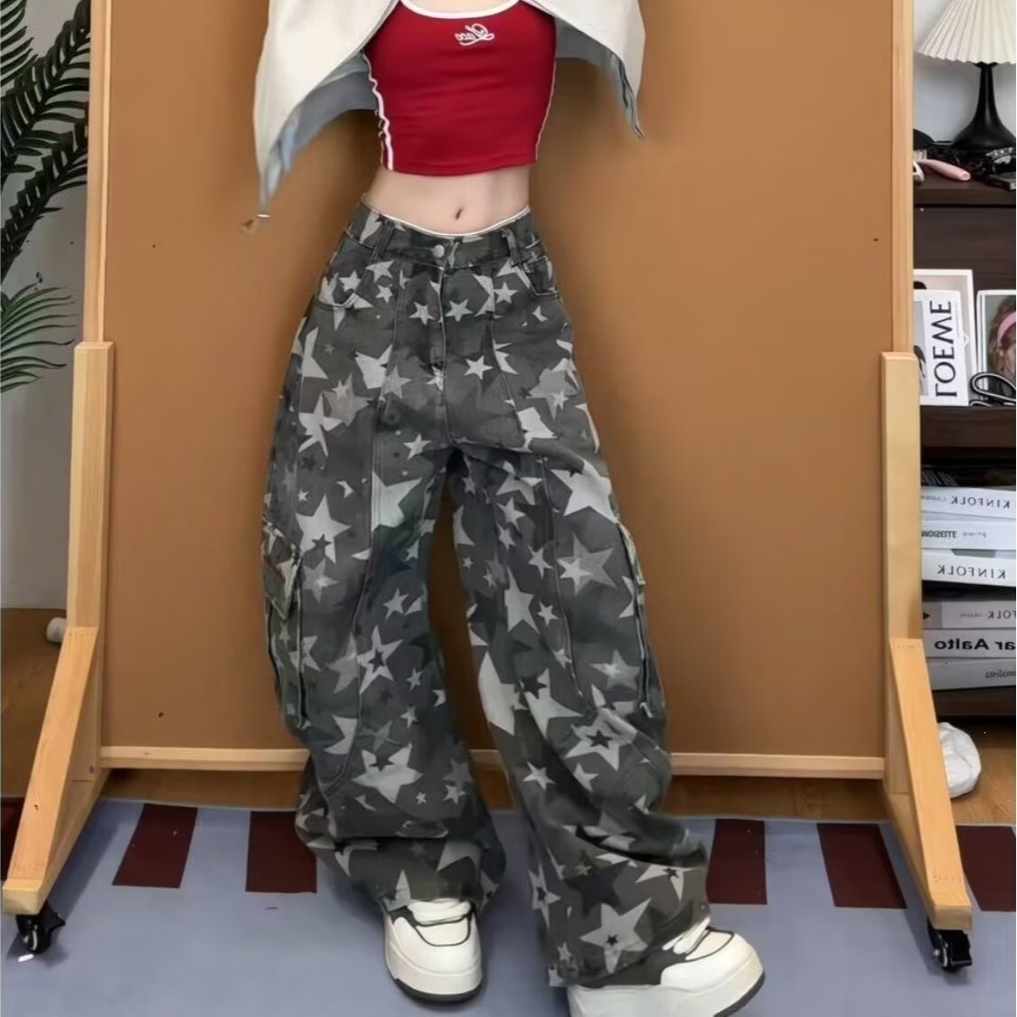 Women'S Fashion Utility Pants - Dames Camo Cargo Broek Hoge Taille