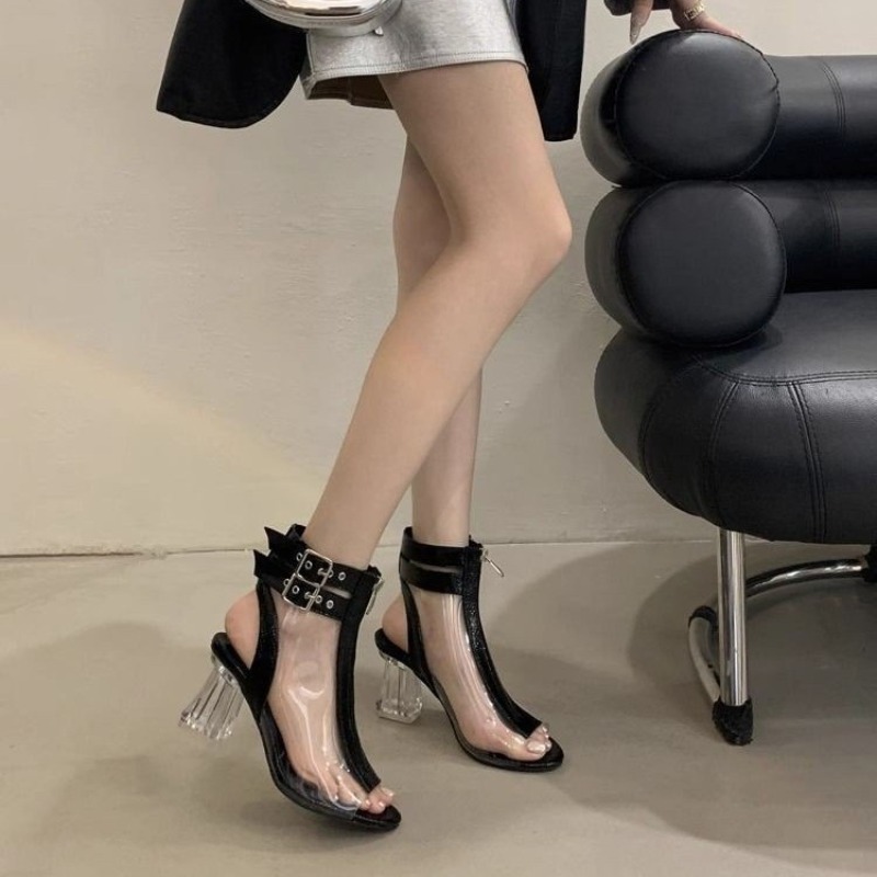 Fashion Women Belt - Sandalen met kristallen hak en ritssluiting